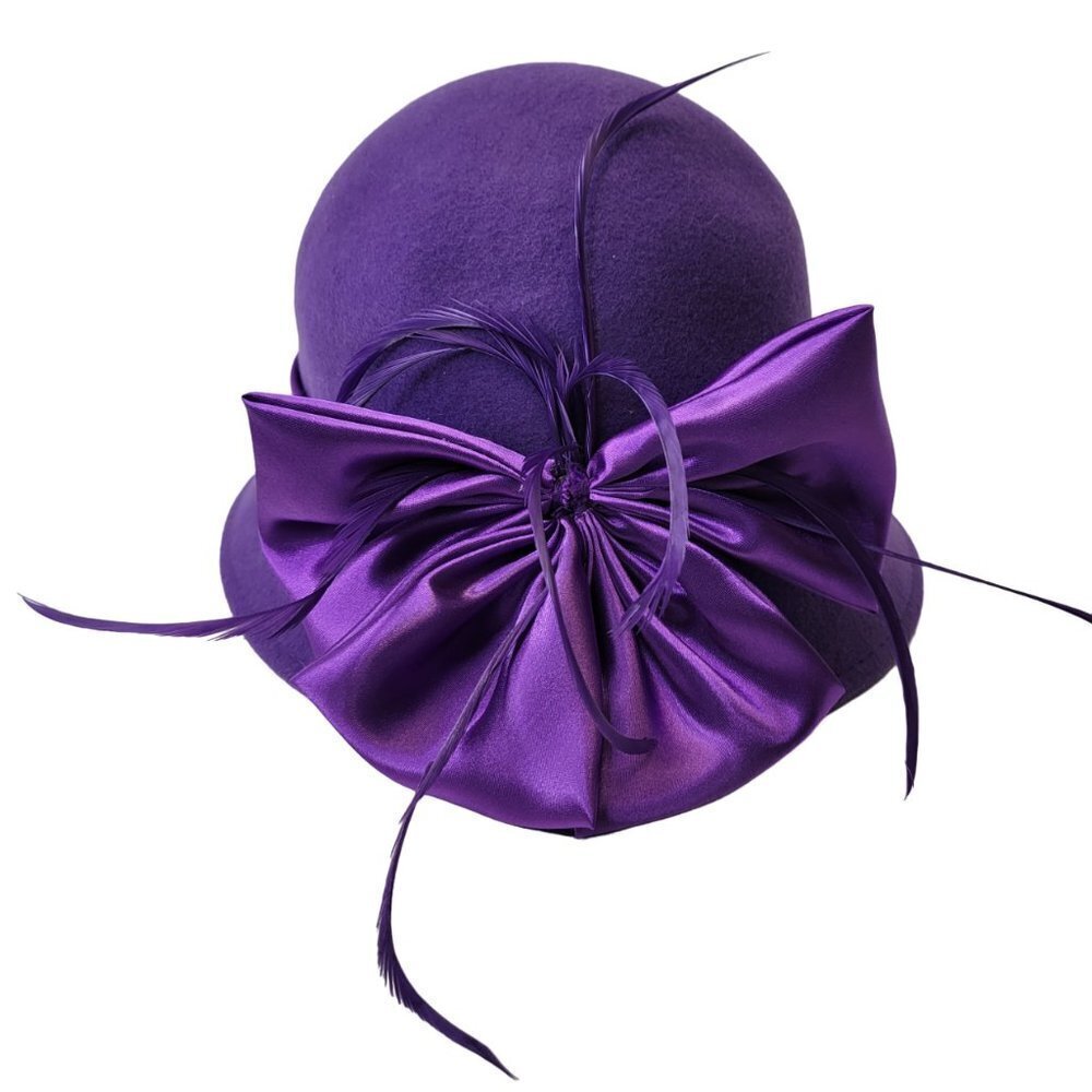 Purple Wool Hat, Purple Satin, Bucket Dress Hat,Church Hat- NEW - Picture 15 of 16